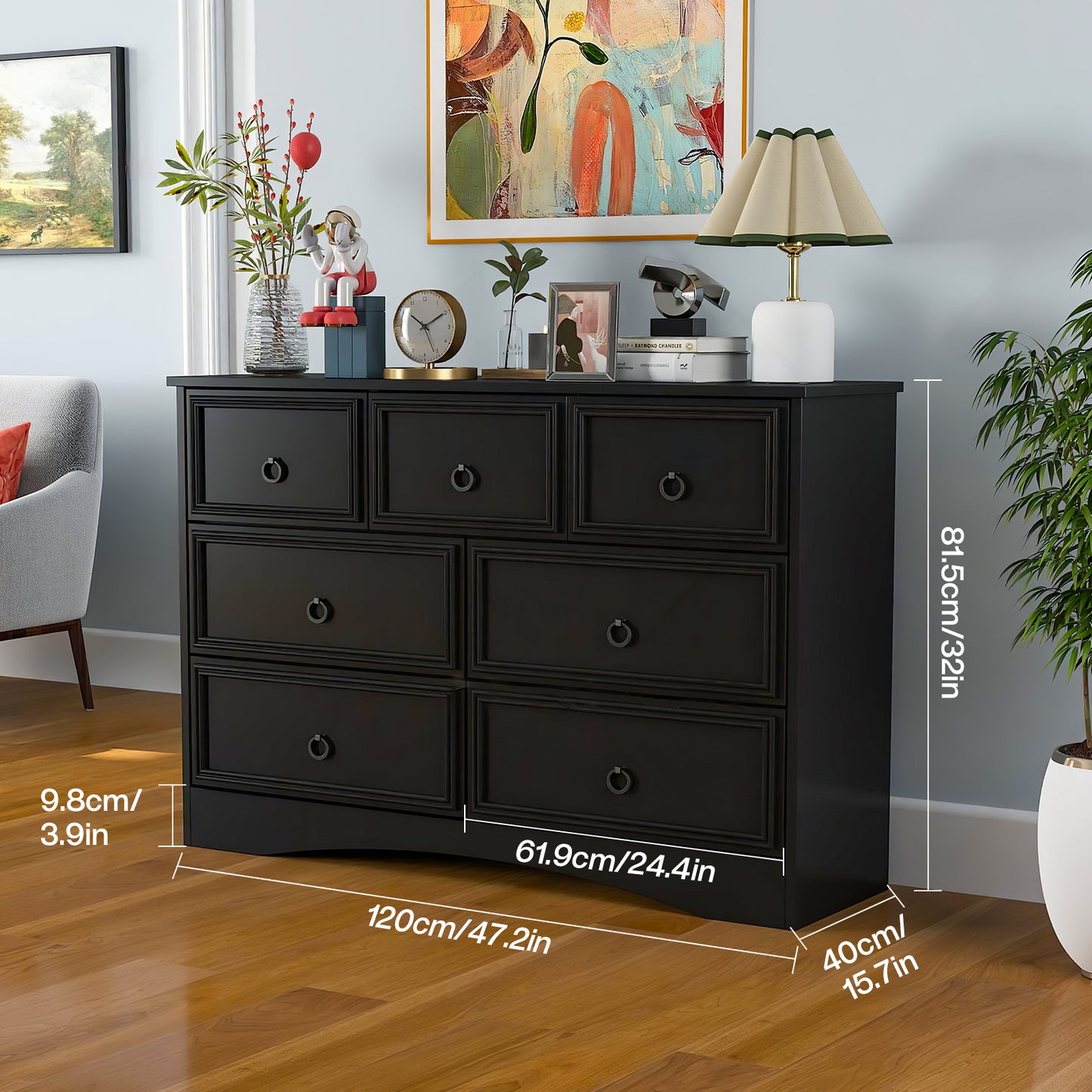 7 Drawer Dresser, Modern Wood Chest of Drawers for Bedroom