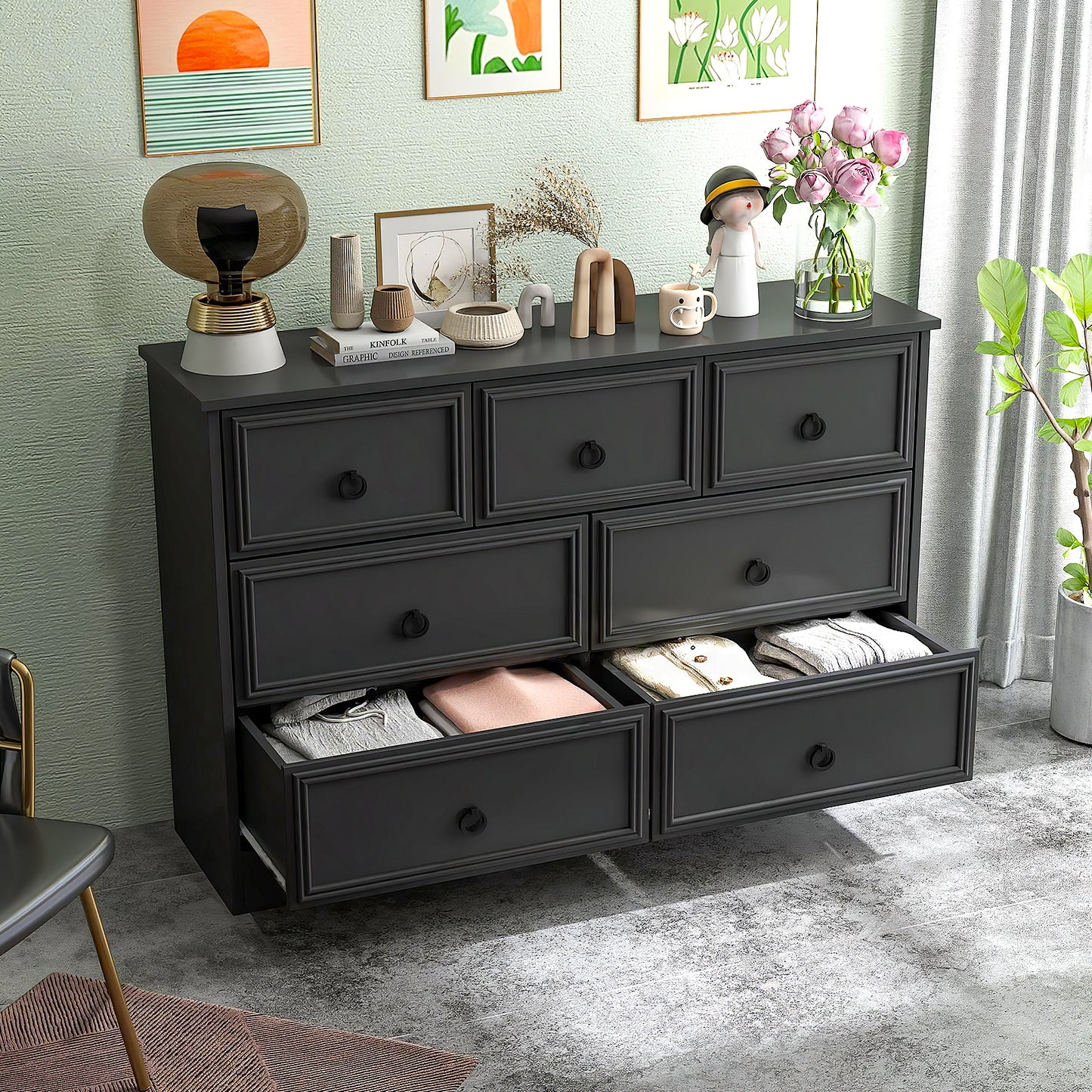 7 Drawer Dresser, Modern Wood Chest of Drawers for Bedroom