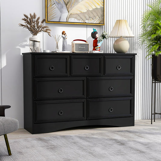 7 Drawer Dresser, Modern Wood Chest of Drawers for Bedroom