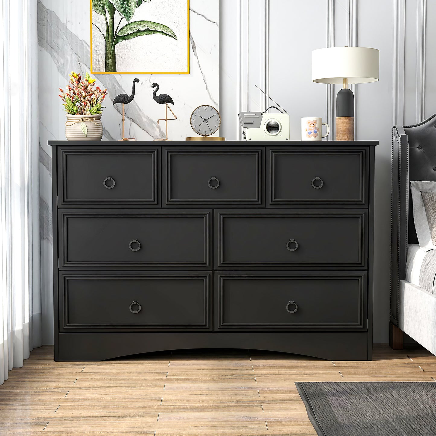 7 Drawer Dresser, Modern Wood Chest of Drawers for Bedroom