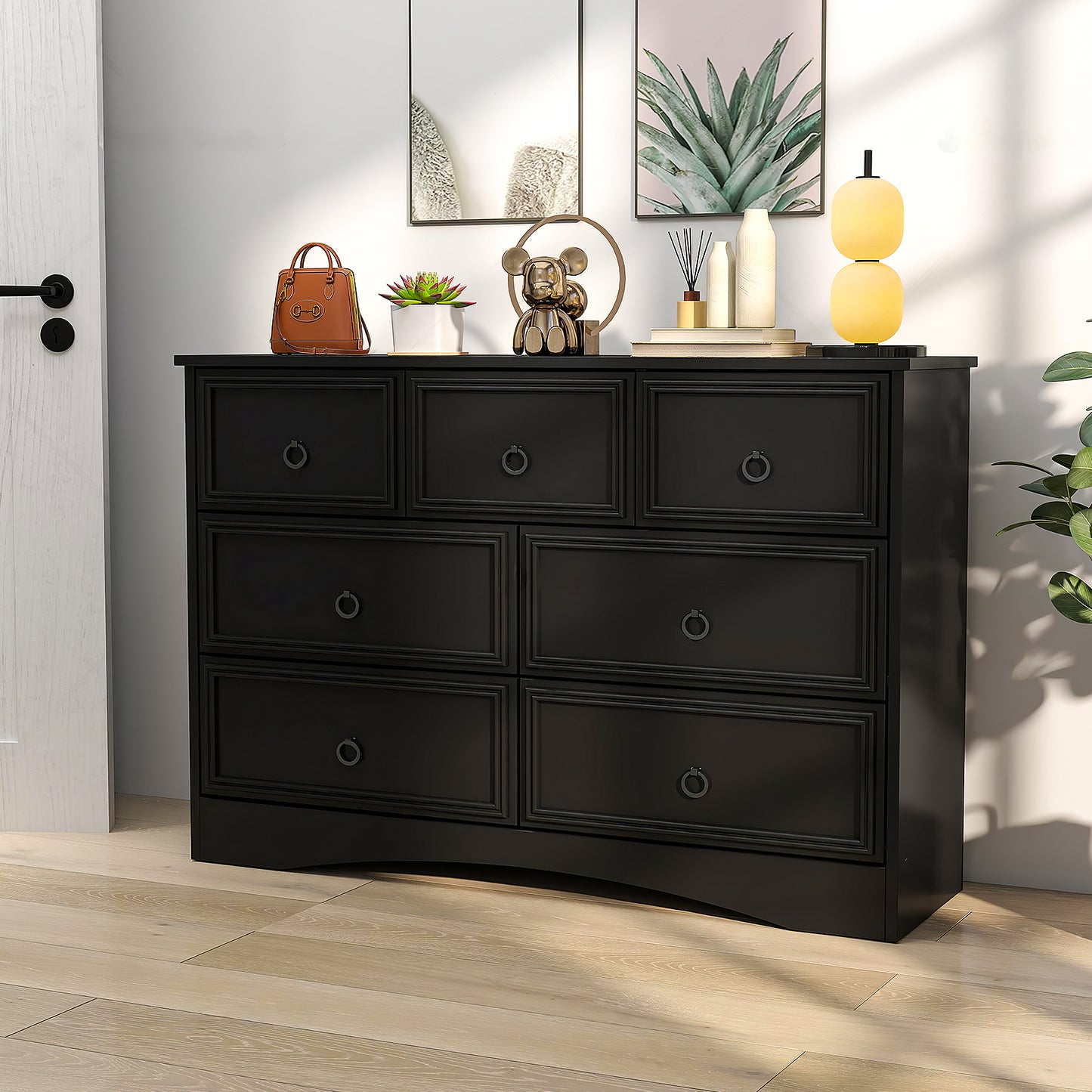 7 Drawer Dresser, Modern Wood Chest of Drawers for Bedroom