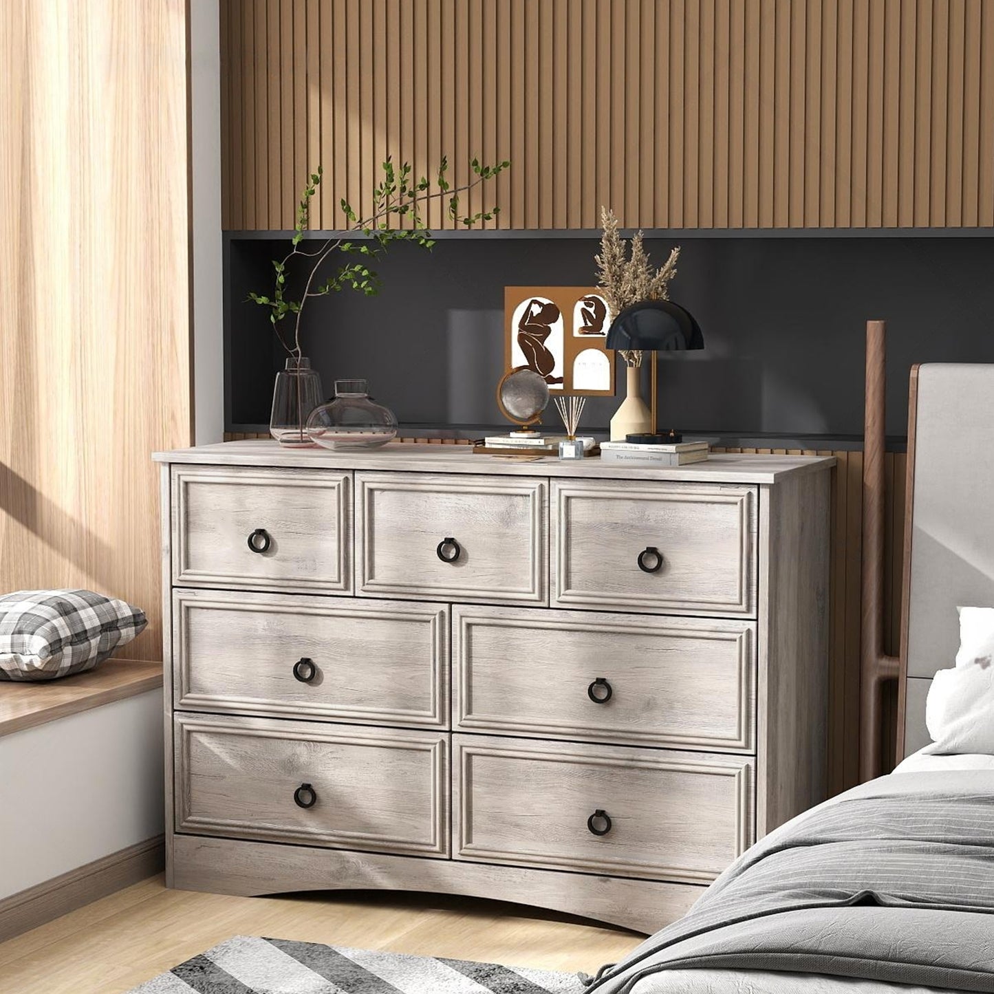 7 Drawer Dresser, Modern Wood Chest of Drawers for Bedroom