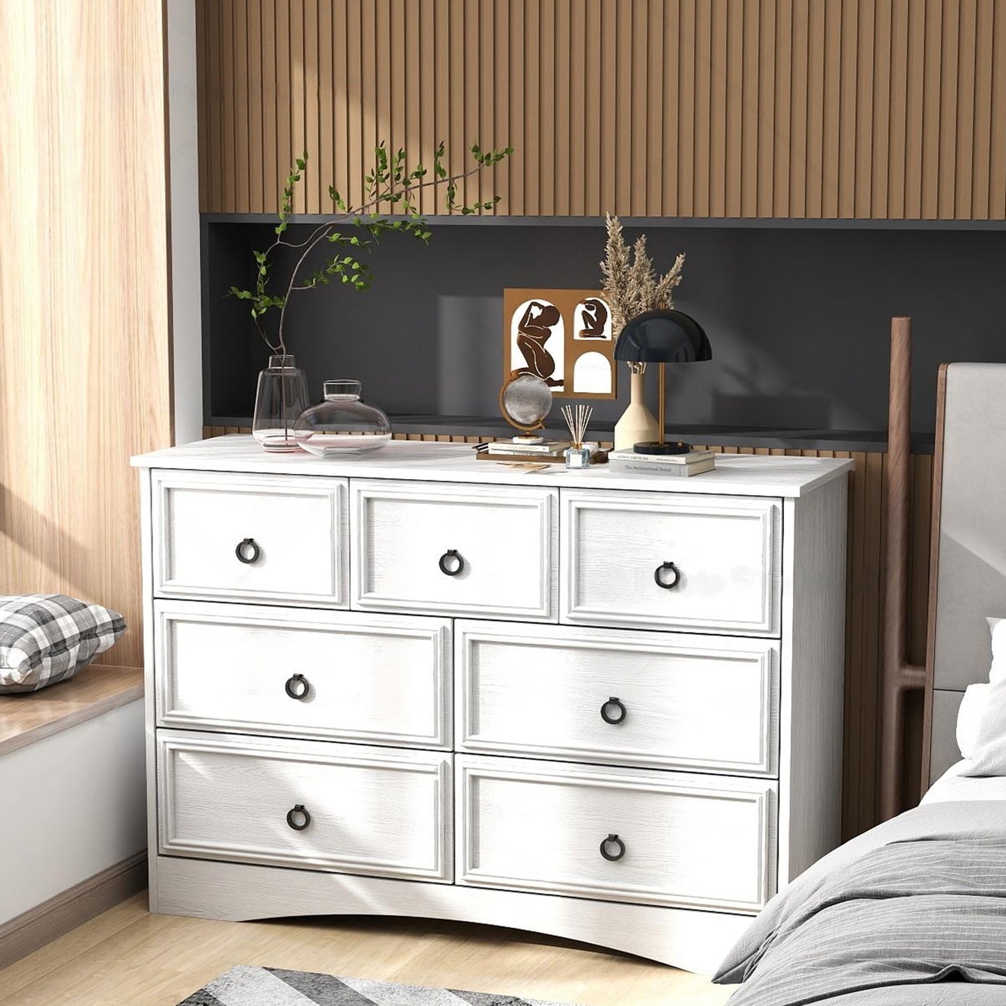 7 Drawer Dresser, Modern Wood Chest of Drawers for Bedroom