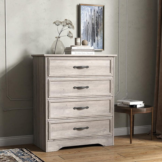 HUJAUU 4 Drawer Dresser for Bedroom, Wood Tall Chest of Drawers for Living Room, Hallway, Gray