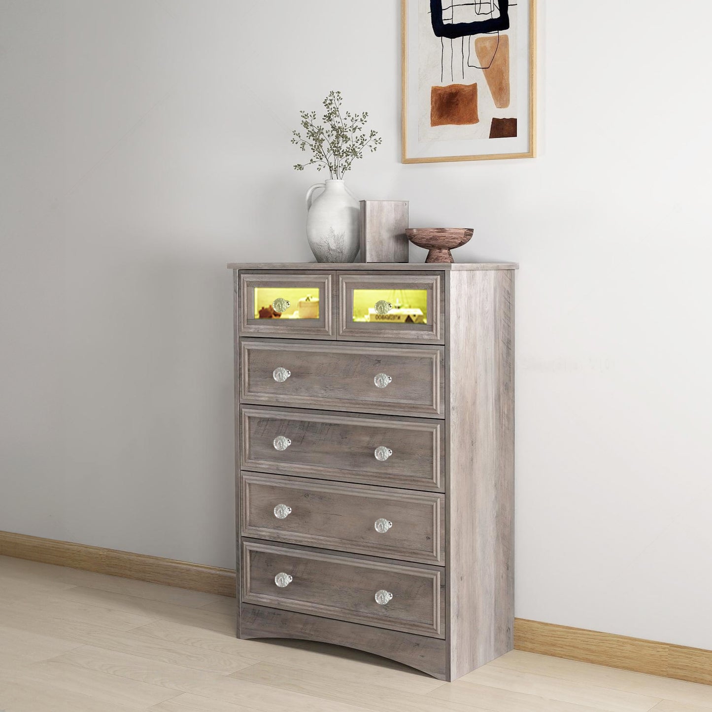 6 Drawer Dresser with LED Lights, Tall Chest of Drawer for Bedroom, Living Room, Hallway