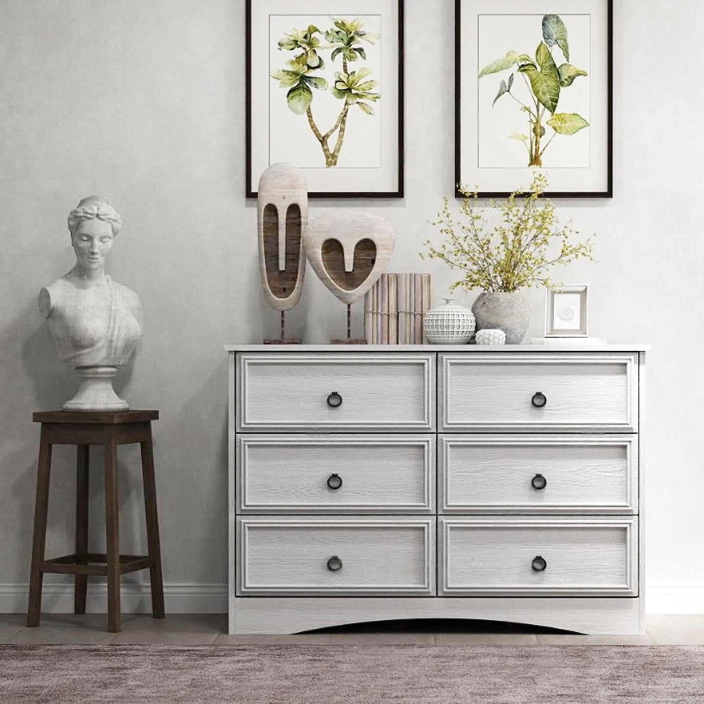 6 Drawer Gray Double Dresser, Modern Wood Chest of Drawers for Bedroom, Living Room, Closet, Hallway