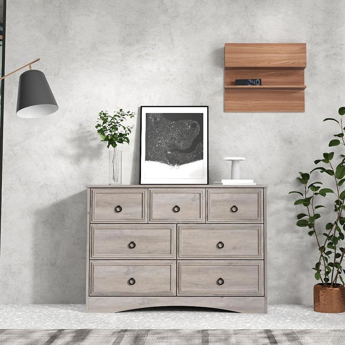 7 Drawer Dresser, Modern Wood Chest of Drawers for Bedroom