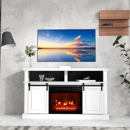 58" TV Stand with 23" Electric Fireplace for TVs Up to 65", White Entertainment Center