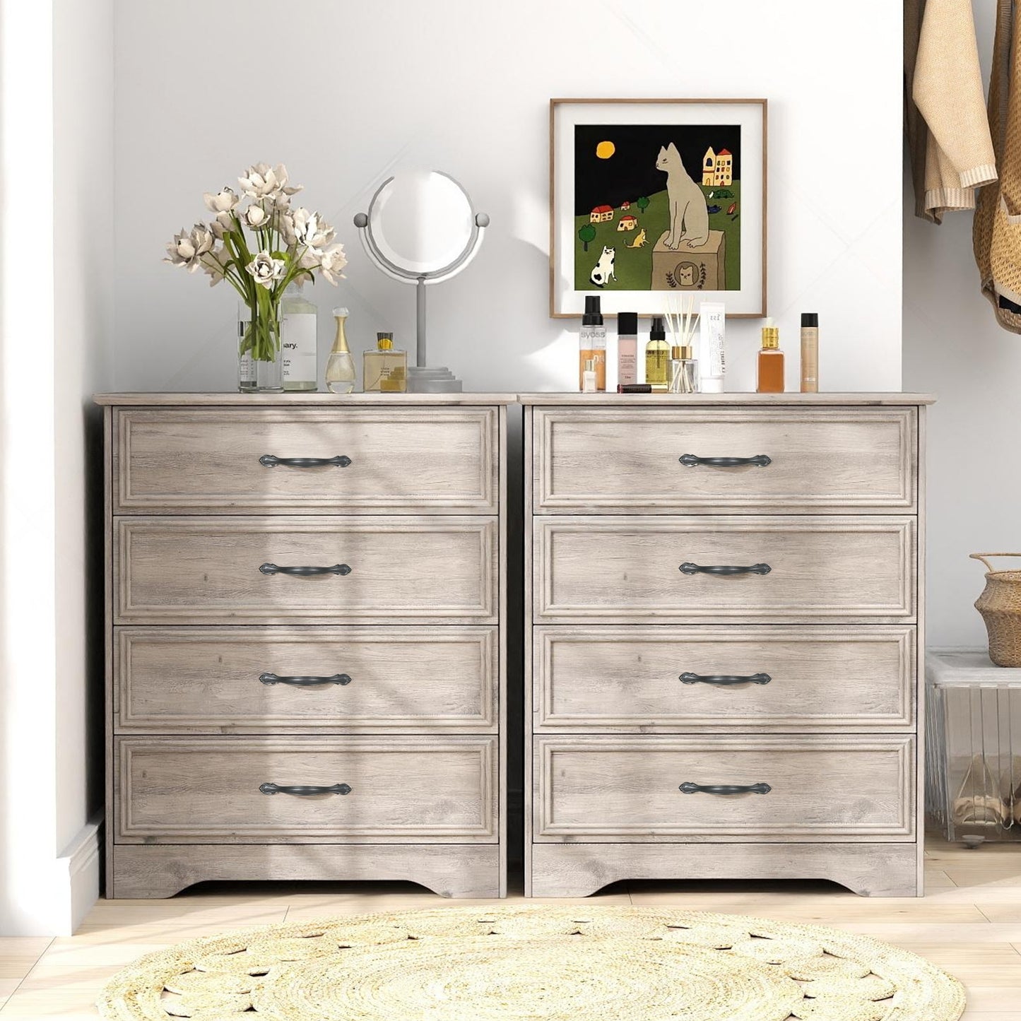 HUJAUU 4 Drawer Dresser for Bedroom, Wood Tall Chest of Drawers for Living Room, Hallway, Gray