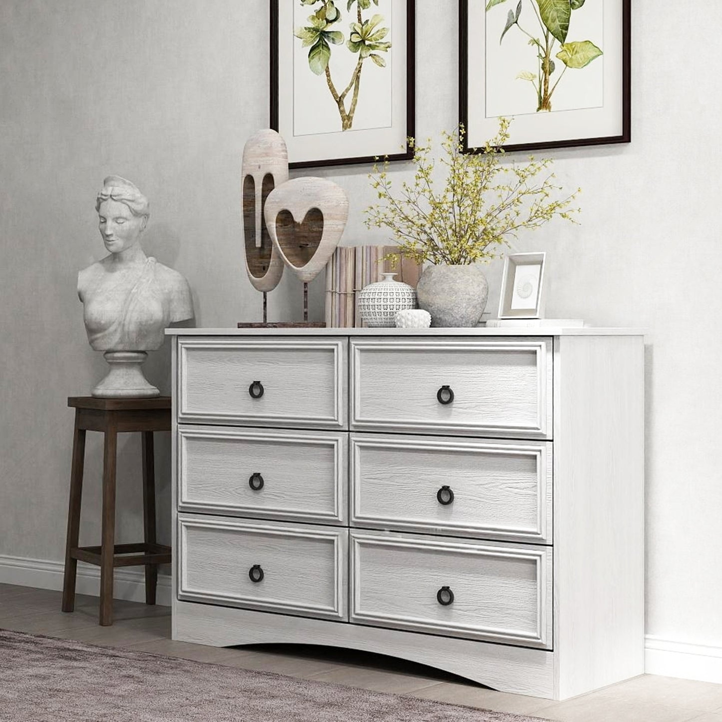 6 Drawer Gray Double Dresser, Modern Wood Chest of Drawers for Bedroom, Living Room, Closet, Hallway