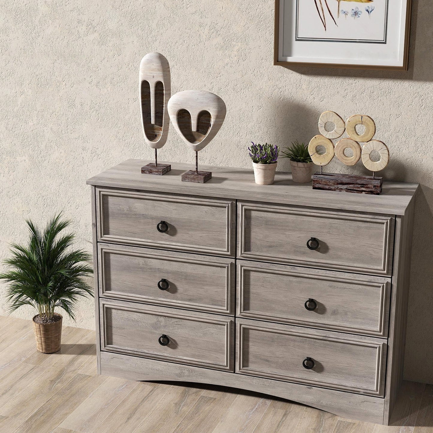 6 Drawer Gray Double Dresser, Modern Wood Chest of Drawers for Bedroom, Living Room, Closet, Hallway