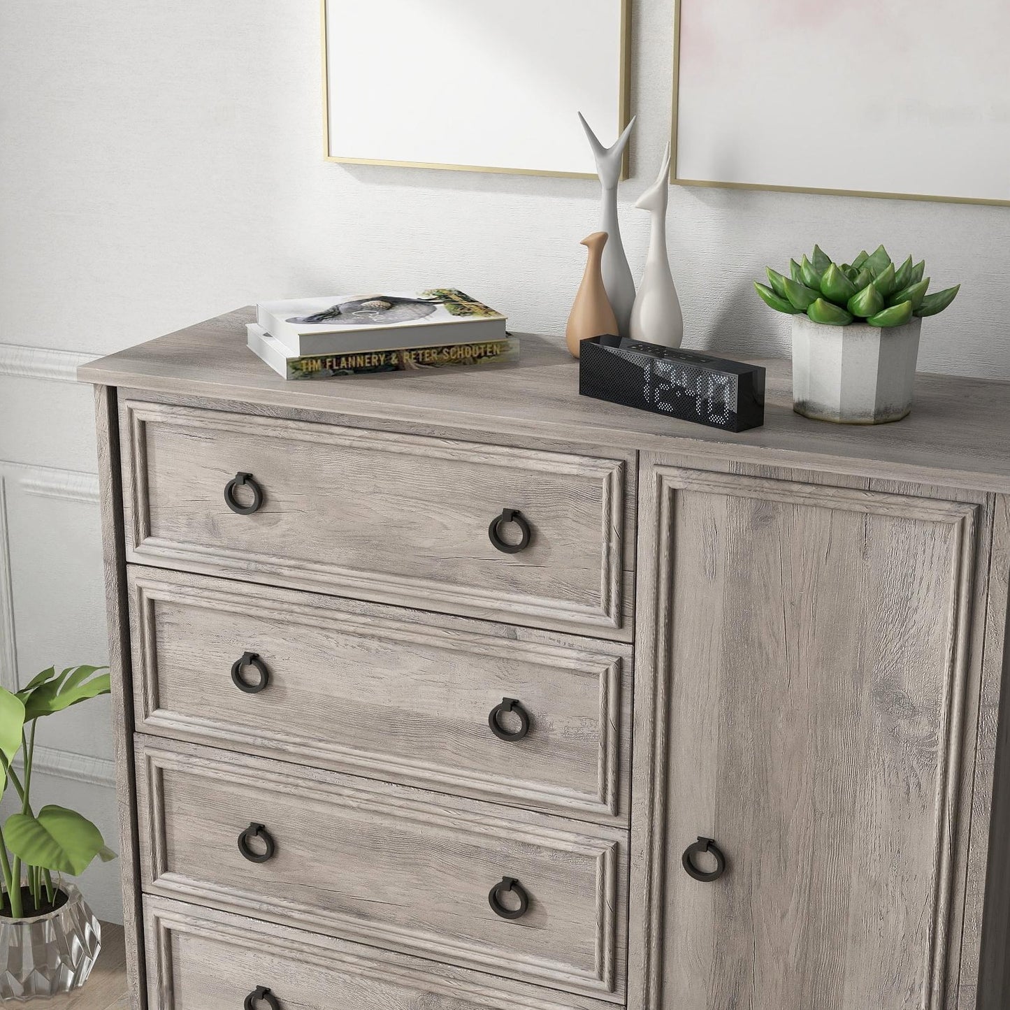 Modern 4 Drawer Dresser for Bedroom with Door, Chest of Drawers, Gray