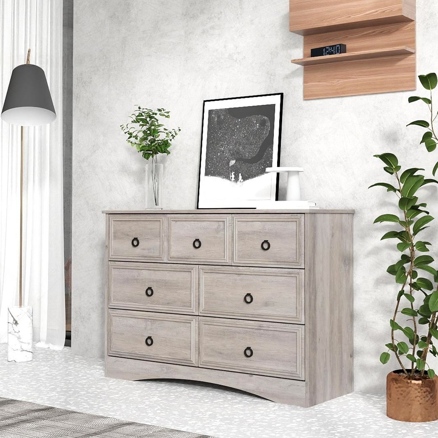 7 Drawer Dresser, Modern Wood Chest of Drawers for Bedroom