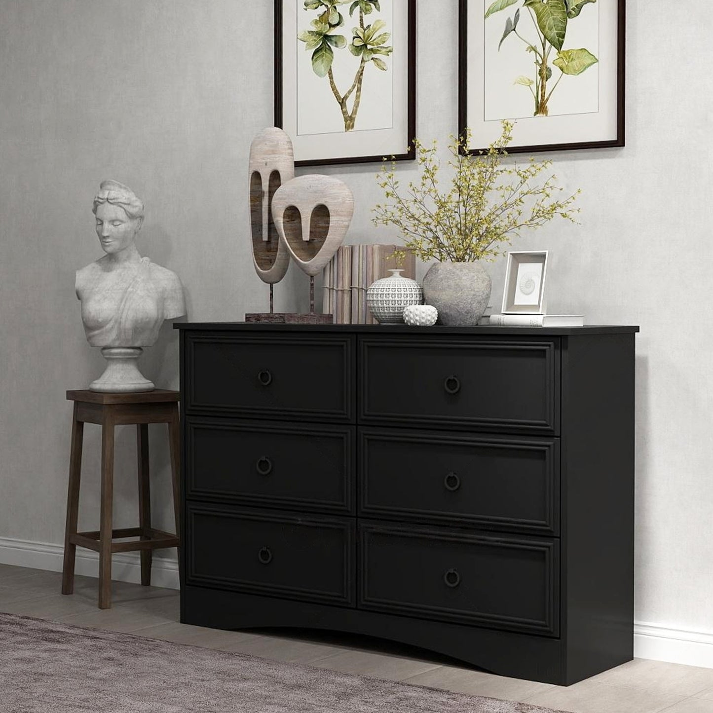 6 Drawer Gray Double Dresser, Modern Wood Chest of Drawers for Bedroom, Living Room, Closet, Hallway