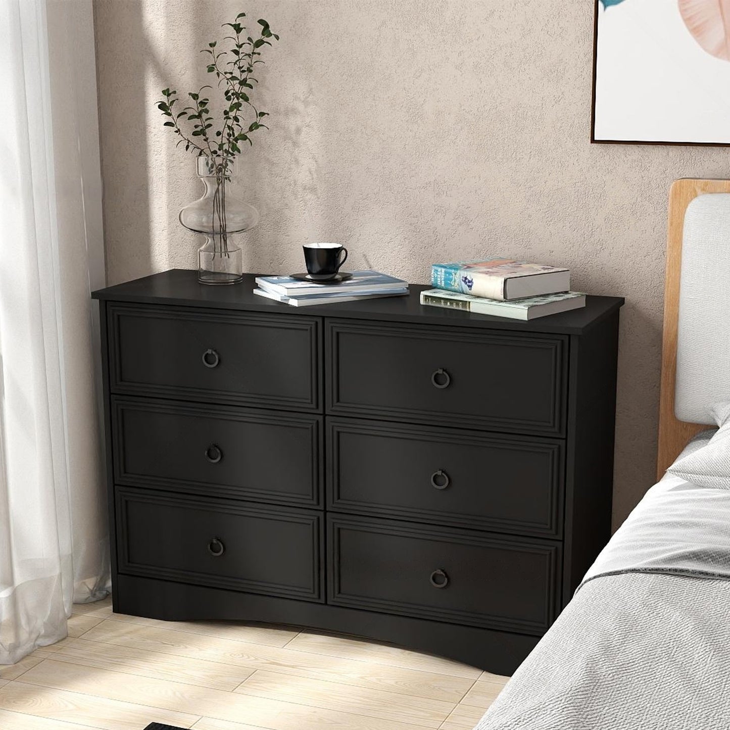 6 Drawer Gray Double Dresser, Modern Wood Chest of Drawers for Bedroom, Living Room, Closet, Hallway